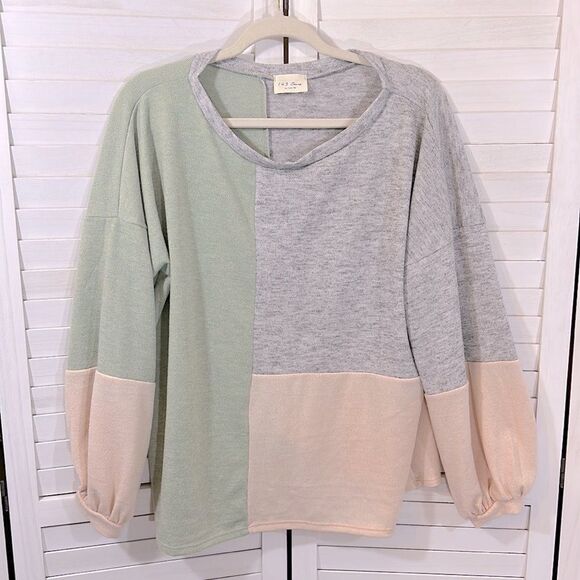 Slouchy Oversized Sweater Size Large Color Block Sweater * - Picture 4 of 11